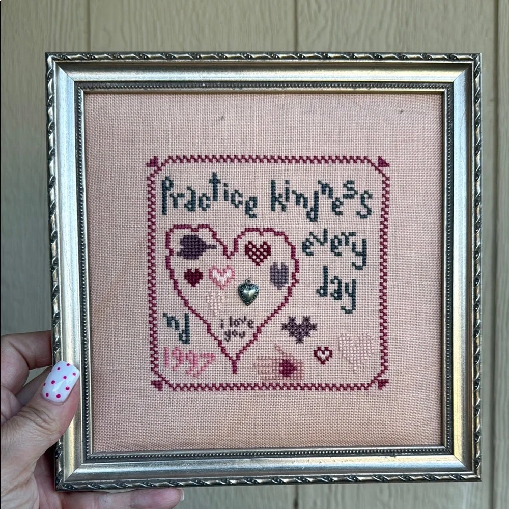 Framed Embroidered Art with Heart and Text - Picture 4 of 5